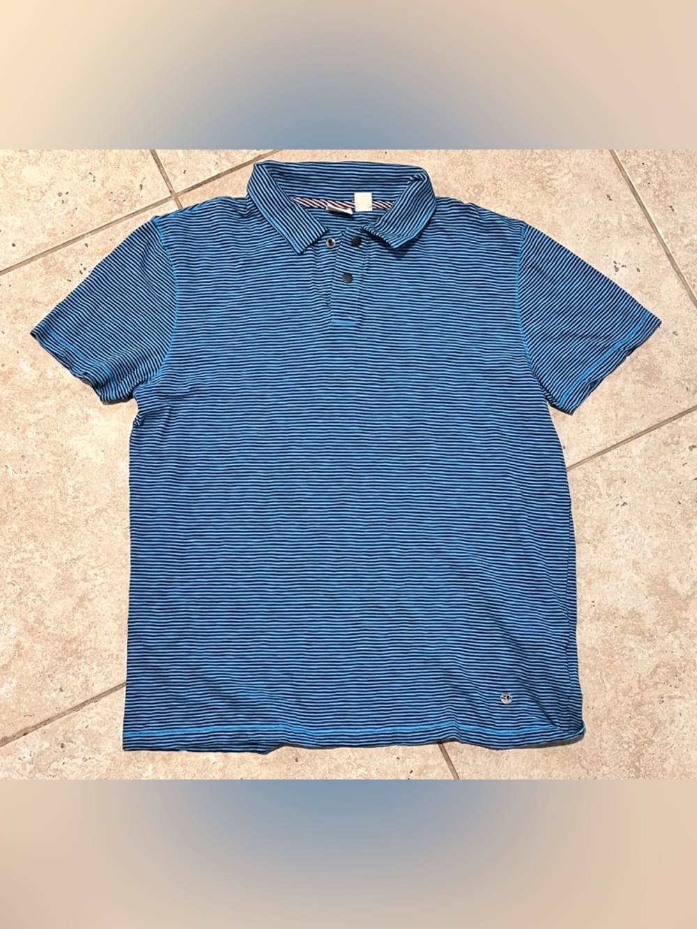 Hugo Boss Orange Blue Short Sleeve Collared Polo Shirt Men's M Medium Striped